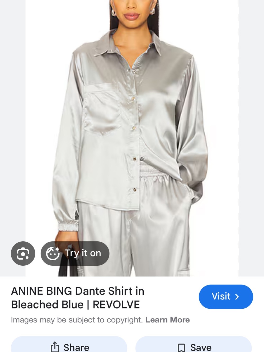 NWT Anine bing Dante Silk Button-Front Blouse in Light Gray